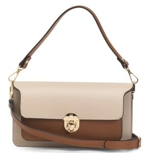Isadora Cream & Tan/Brown Genuine Leather Purse Handbag Crossbody Shoulder Bag